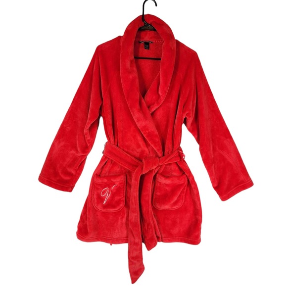 Victoria's Secret Other - Victorias Secret Robe sz M/L Women Red Plush Fleece Short 36 inch